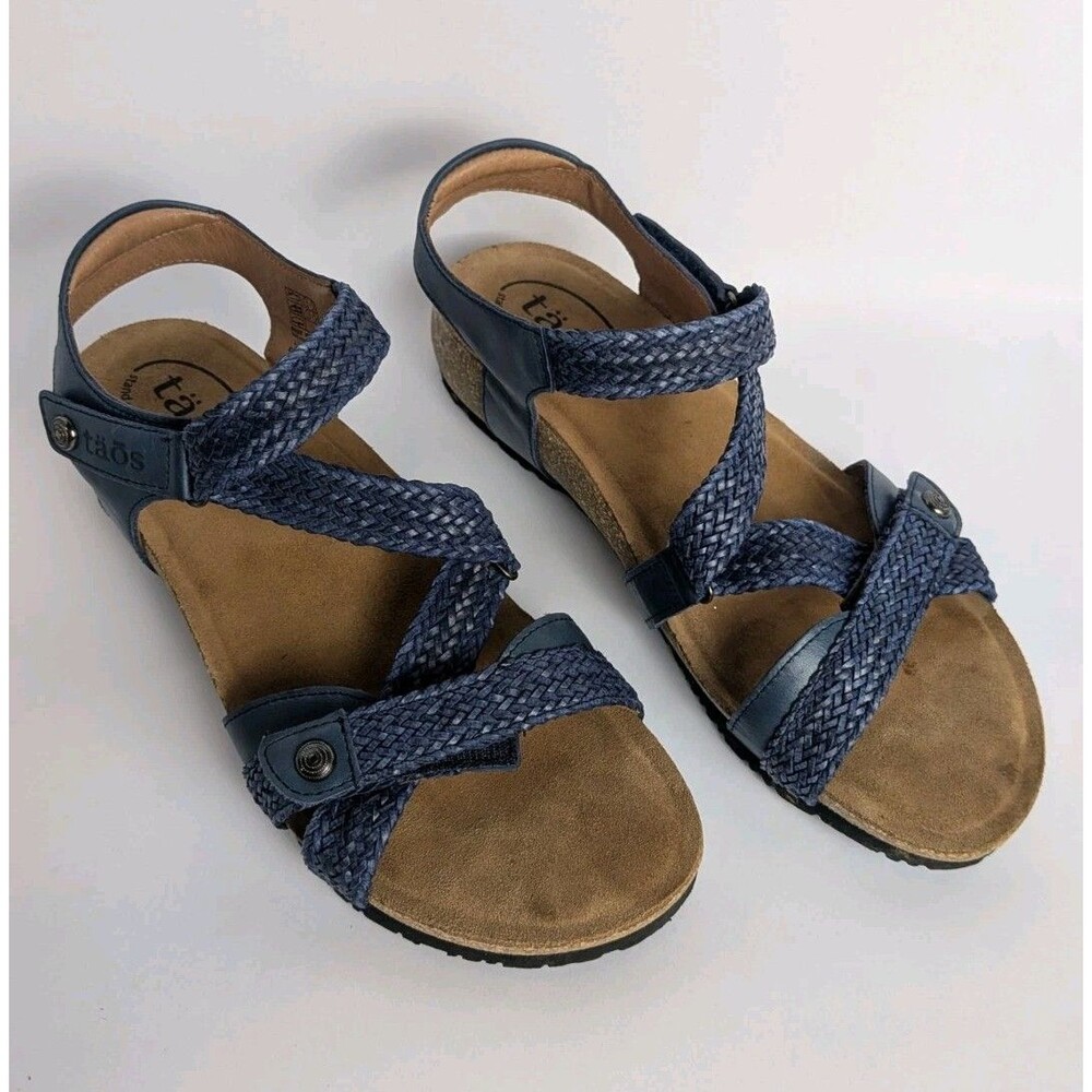 Taos Trulie Navy Blue Woven Leather Strappy Comfort Sandals Women's 9-9.5 EUR 40